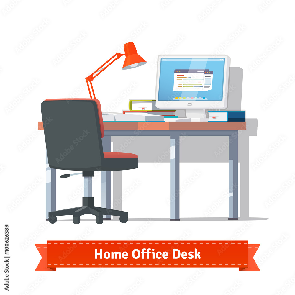Comfortable home workplace with turned on desktop