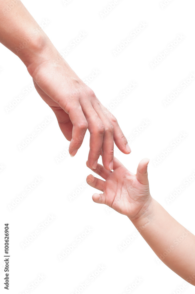 Two hands are drawn towards each other