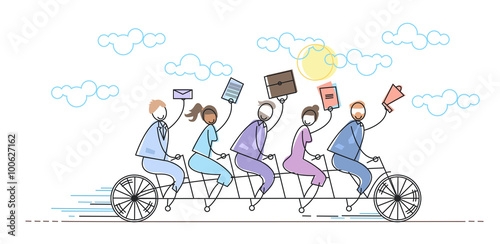 Business People Group Riding Bike Teamwork Concept