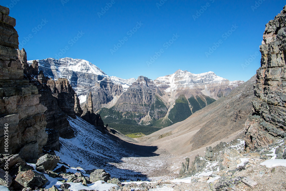 landscape of the Valley of the Ten Peaks in the national park of banff in the rocky mountains of alberta canada