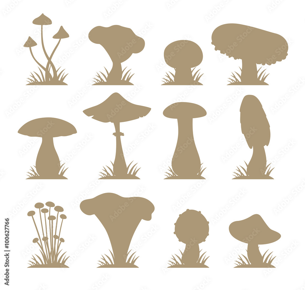 Mushrooms vector silhouette icons illustration set Mushrooms vector silhouette icons illustration set