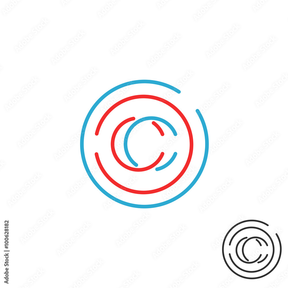 C letter monogram logo circle intersection line icon, mockup business card emblem C letter monogram logo circle intersection line icon, mockup business card emblem