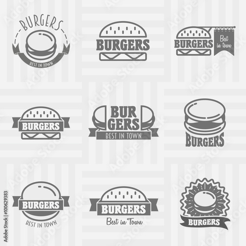 Vector vintage fast food logo set with burgers. Logotypes, labels and badges collection