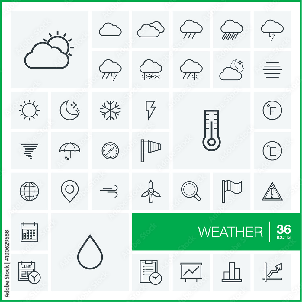 Vector thin line icons set and graphic design elements. Illustration ...
