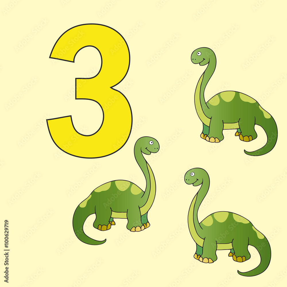 Naklejka premium Number three. Three dinosaur (Brachiosaurus ).