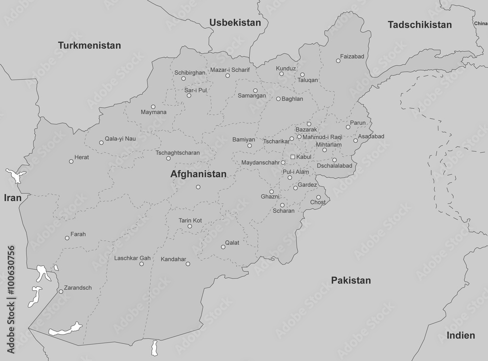 Karte von Afghanistan in Grau (detailliert)