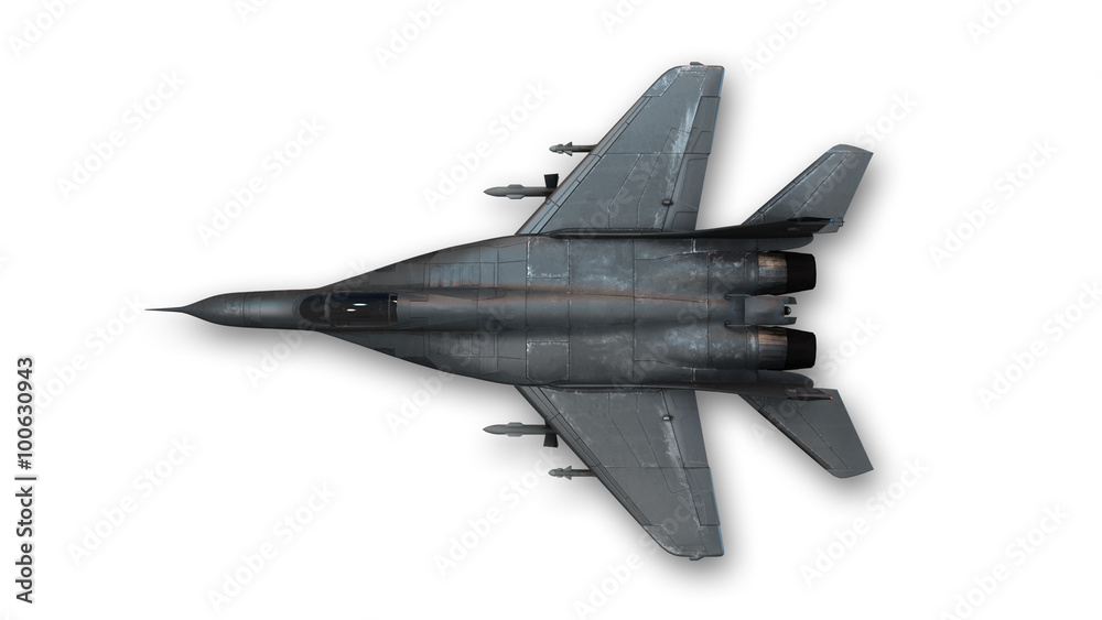 Tactical fighter jet, military plane isolated on white background, top view Tactical fighter jet, military plane isolated on white background, top view