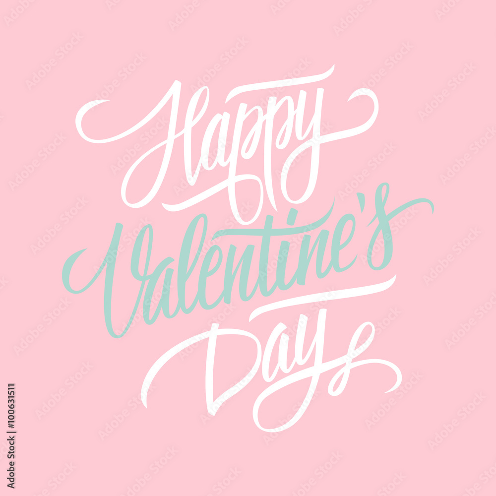 Happy Valentine's day hand lettering. Hand drawn card design. Handmade calligraphy. Vector illustration.