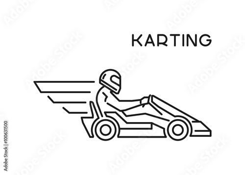 Line and flat karting logo. Silhouette figures kart racer.