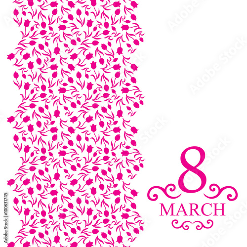 8 March card congratulations with pink tulips