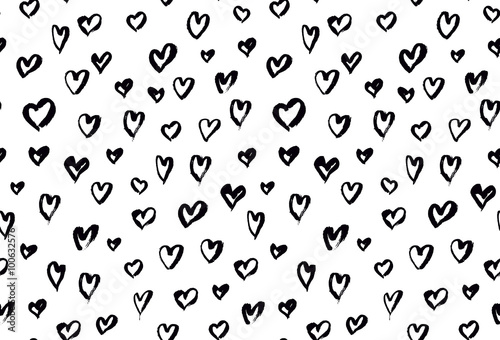 Seamless background pattern with hand drawn textured hearts