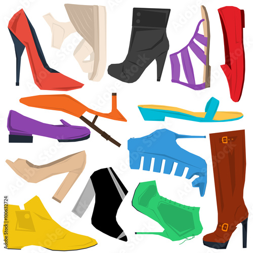 Set of women shoes in flat style