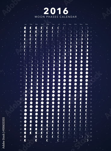 2016 moon phases calendar vector photo