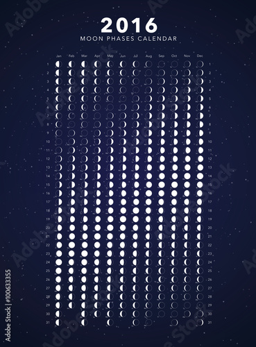 2016 moon phases calendar vector