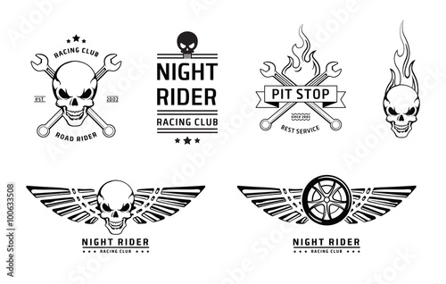 Racing skull emblems vector set 