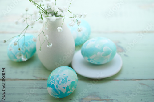Obraz na plátně Easter eggs composition in tiffany and watercolor style