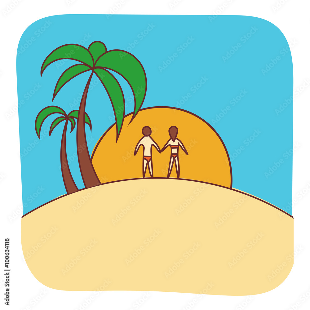 Vector Palm trees illustration with people