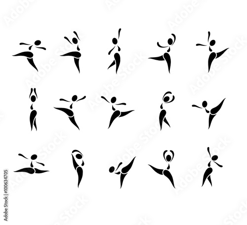 Dance pictograms, dancer, dance female icon, symbol, sign, vector illustration, clip art in black and white, ballet, ballerina, 