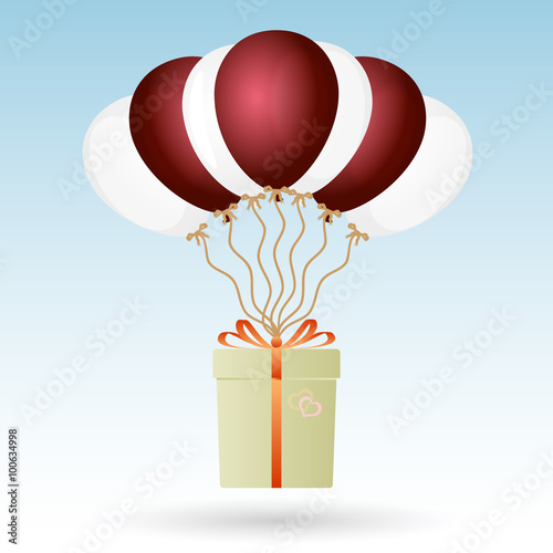 one big gift package soaring with seven helium balloons eps10
