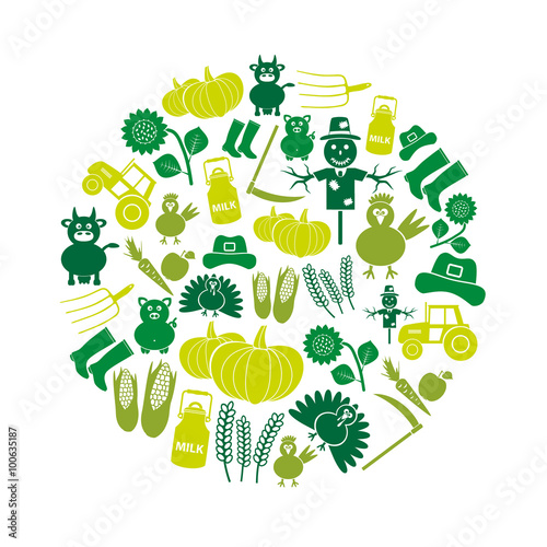 farm color simple icons set vector in circle eps10