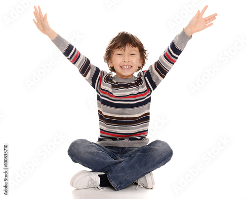 young asian boy on white background photo