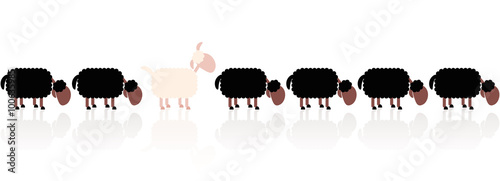 Black sheep metaphor looking at it the other way around. Cartoon vector illustration on white background.