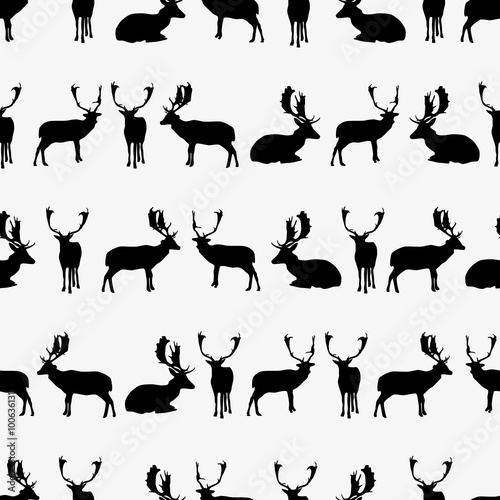 fallow deer black silhouette seamless pattern eps10