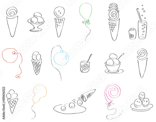 festive set of ice cream and balloons/set of vector illustration of various ice cream and balloons