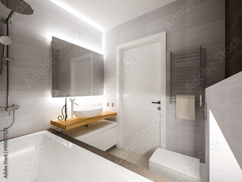 3d rendering gray bathrooms with backlight
