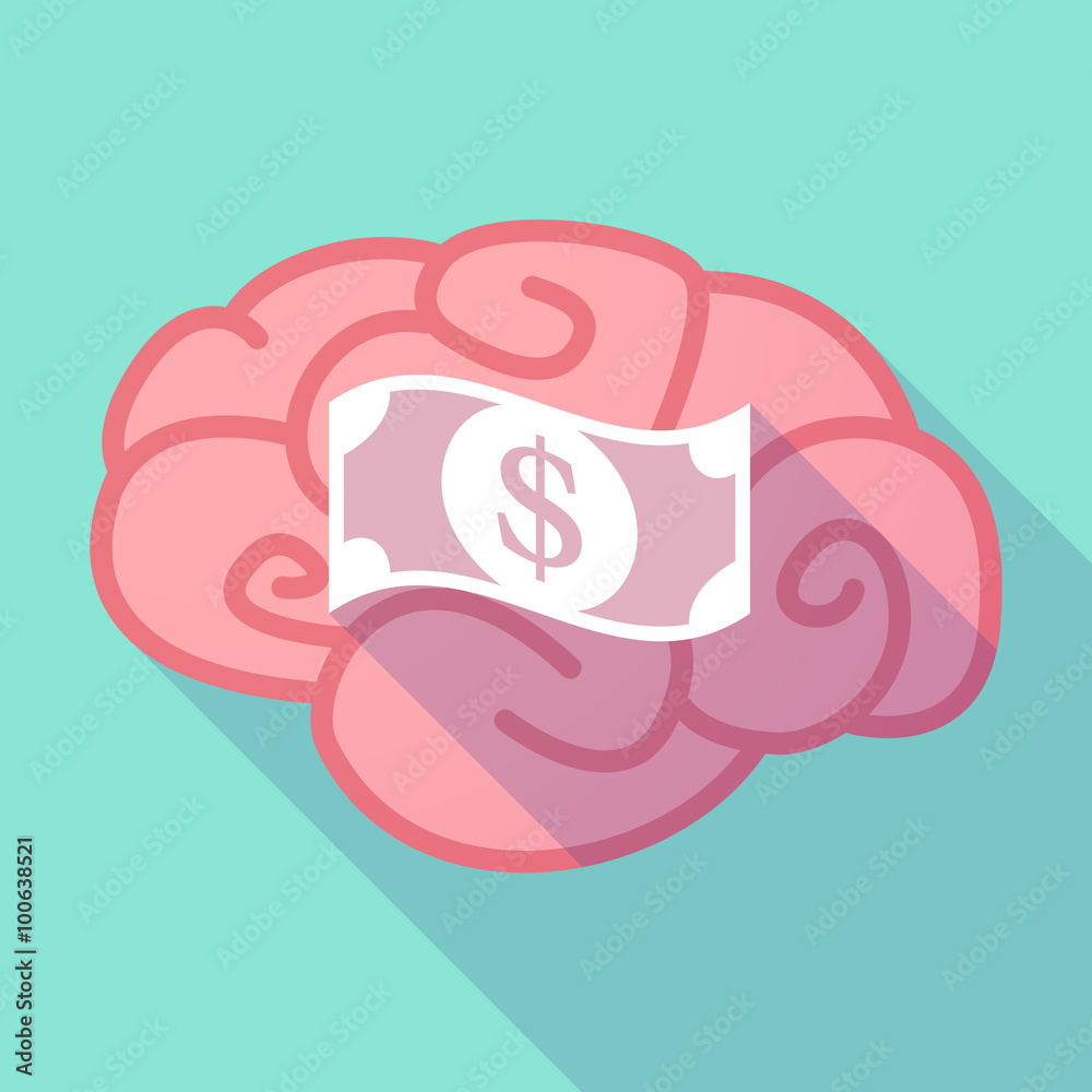 Long shadow brain with a dollar bank note Long shadow brain with a dollar bank note