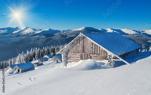 cabin (hut) under blue sky