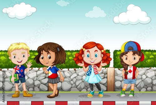 Children standing along the sidewalk