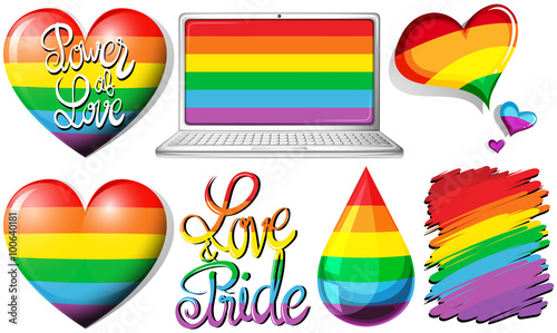 Love and pride with hearts and rainbow objects