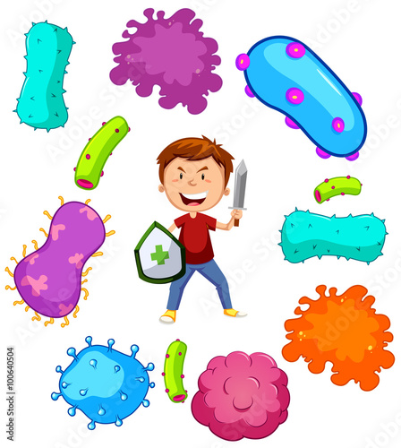 Boy with weapon fighting germs