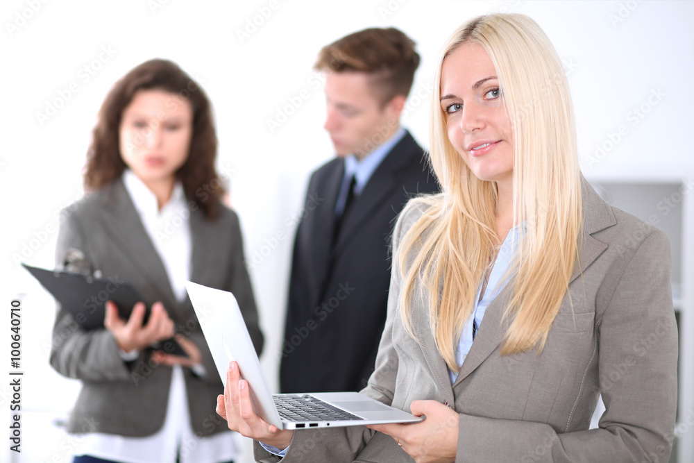 Beautiful cheerful smiling business woman Beautiful cheerful smiling business woman
