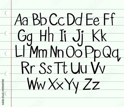 Handwriting English alphabet in upper and lower cases