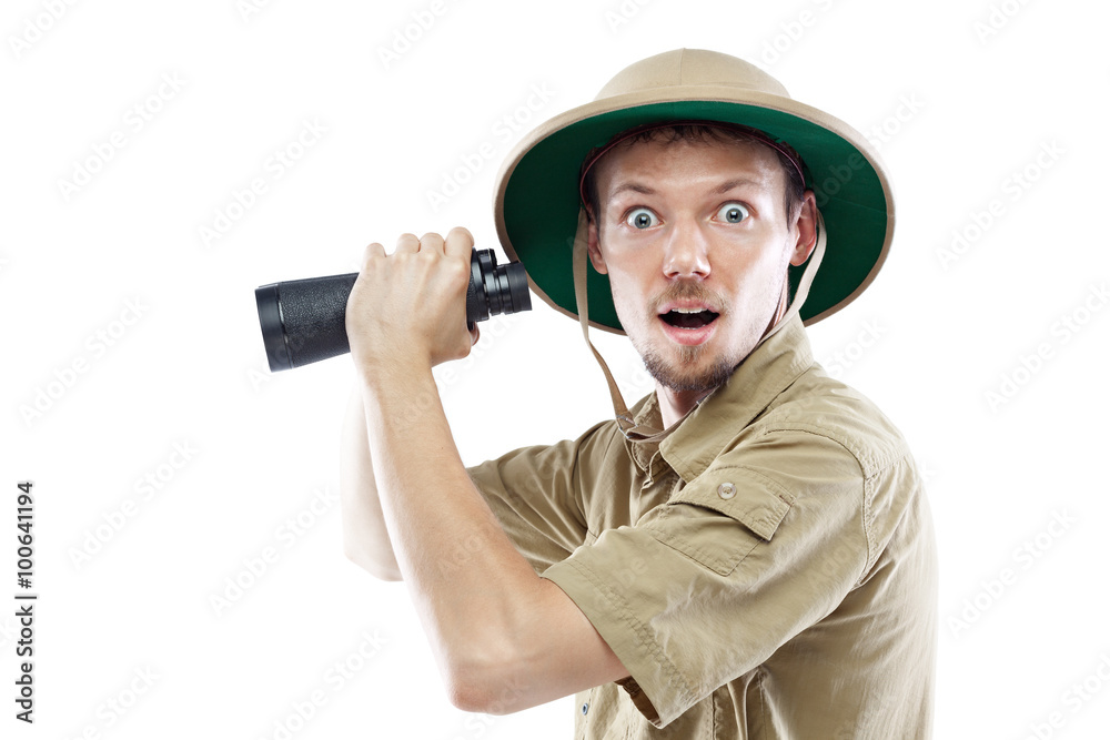 Explorer holding binoculars