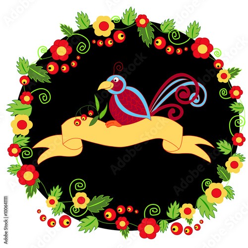 Wallpaper Mural bird with berries in a black circle Torontodigital.ca