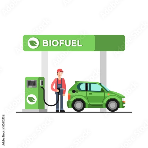 Biofuel. Eco fuel petrol station. Green energy. Save the earth, ecology, alternative energy. Vector illustration.