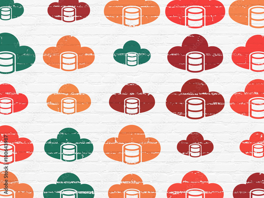Programming concept: Database With Cloud icons on wall background Programming concept: Database With Cloud icons on wall background