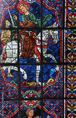 Stained glass in cathedral of Chartres,  France