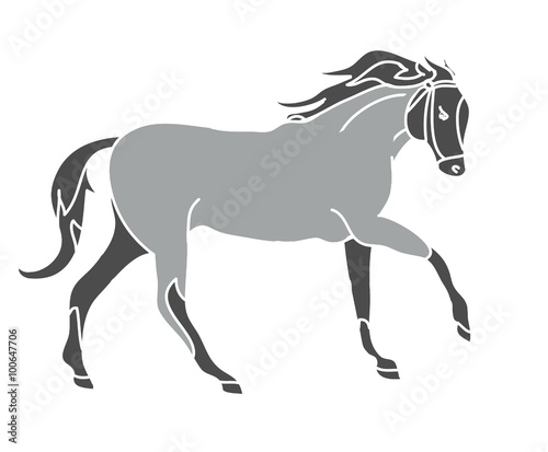The silhouette of a horse gallop  grey 