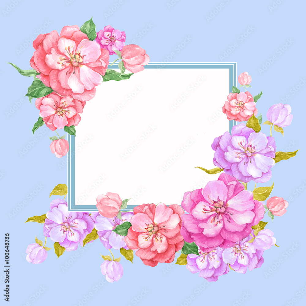 illustration watercolor composition frame with flowers