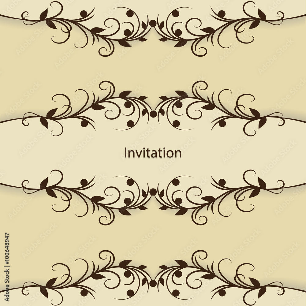 Vintage invitation card with pattern on brown background