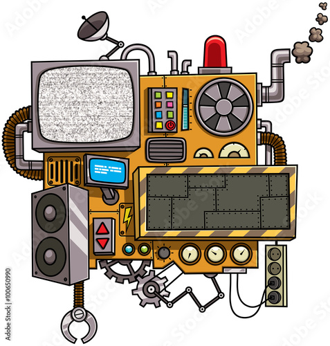 Machine / Fictional cartoon machine with copy space isolated over white background.