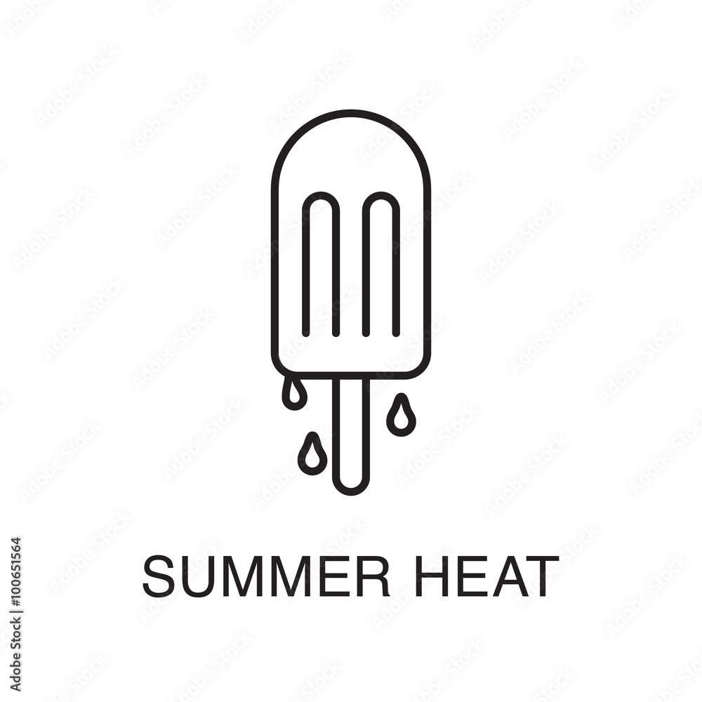 Line art summer heat illustration with melting ice cream and falling drops.