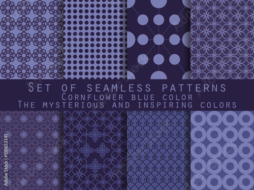 Set of seamless patterns. Geometric seamless pattern. Cornflower blue, navy blue, mysterious and inspiring
