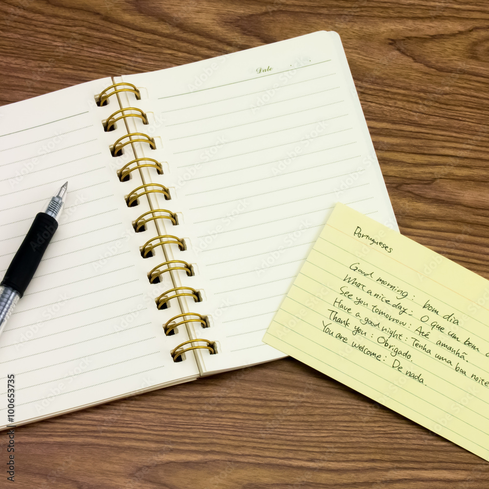 Portuguese; Learning New Language Writing Words on the Notebook Portuguese; Learning New Language Writing Words on the Notebook