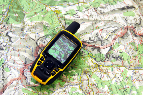 GPS receiver on background map. photo