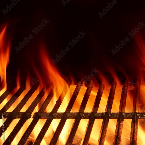 Empty Hot Charcoal Barbecue Grill With Bright Flame Isolated